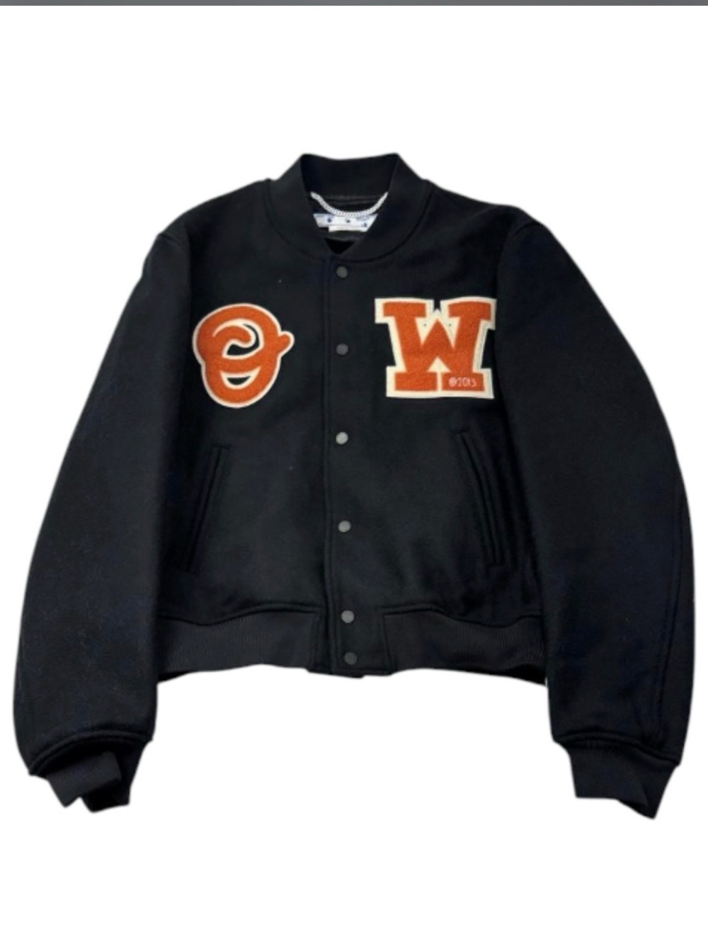 Off-White Black Varsity Jacket with Orange Letter Patches